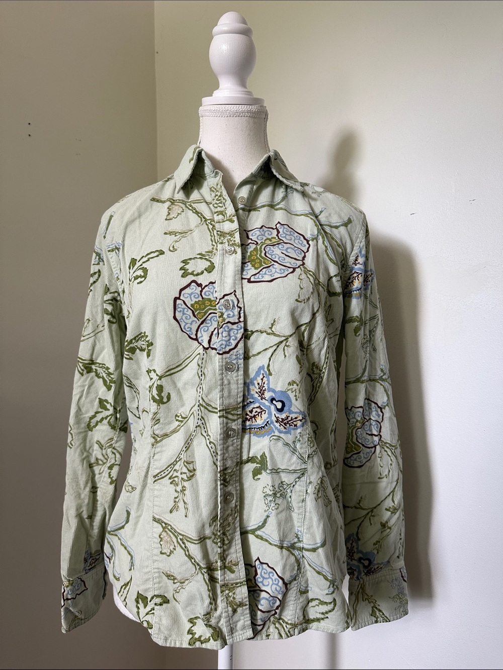 TABI Y2K Pastel Mint 100% Cotton Floral Corduroy Cottagecore Button Down Small